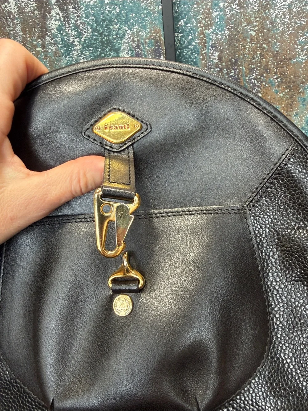 I Santi Milano 1980’s Rare Old Money Made in Italy Black Leather Canteen Bag